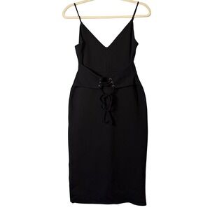 Anthropologie 4SI3NNA Black Lace-Up Bodycon Midi Dress Women's‎ Medium Sexy LBD